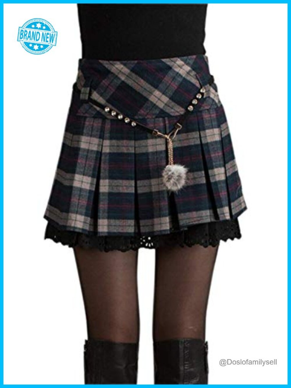 chouyatou Women's A-Line Plaid Wool Blend Pleated Skirt Side Zipper